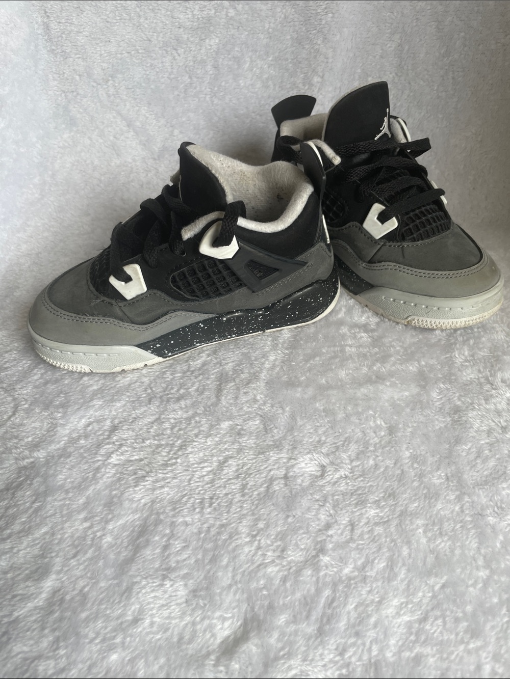 Jordan Kids Black and Gray Retro 4 Sneakers 9C